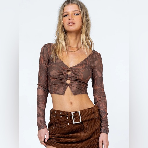 NWT Princess Polly Marilla Long Sleeve Top in Brown - Picture 1 of 10